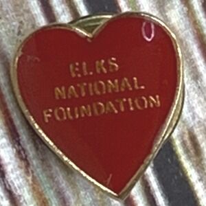 Elks National Foundation Heart‎ Pin Gold Tone Red Enamel Lapel